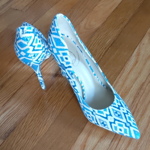 Sam Edelman Blue Patterned Women's Heels - Picture 2 of 14